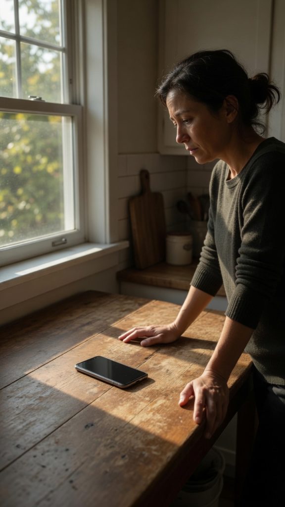 A person holding their phone, pausing before realizing they can no longer call their dad