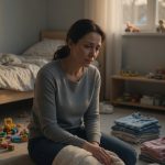 A parent sitting alone in the unbearable quiet after losing a child, nothing feeling real