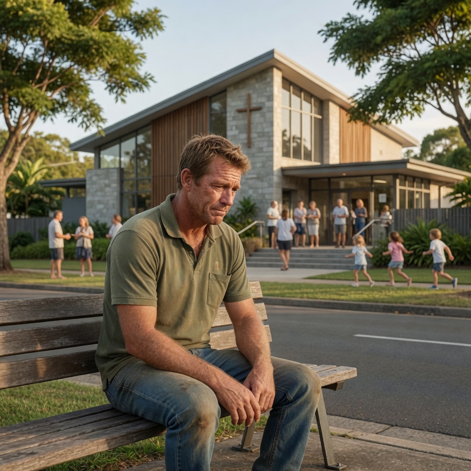 A person alone outside — church betrayal, when the institution failed you