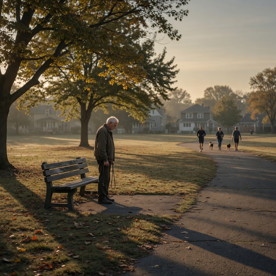 Grief after pet loss — a man walking alone with an empty leash
