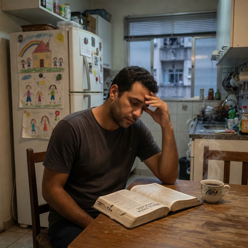 A person sitting with an open Bible in the dark — Grace is a Christian AI companion for depression