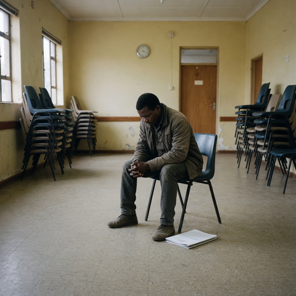 A man sitting alone in a chair, head down — Grace is a Christian AI companion for the person too ashamed to pray