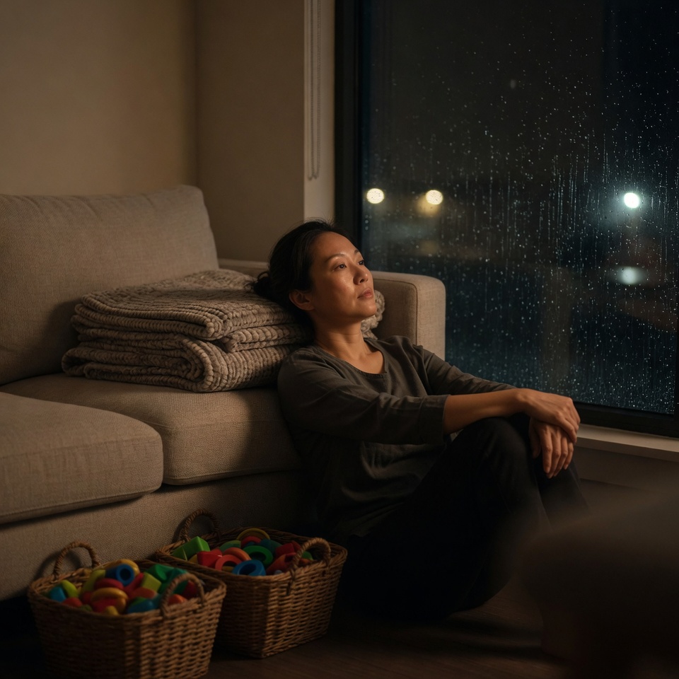 A dark and quiet house at night — the specific silence after everyone goes to sleep