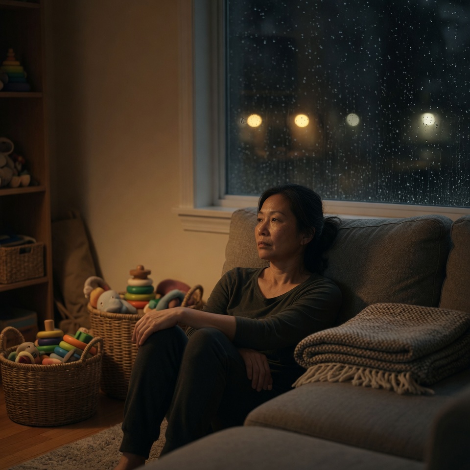 A person alone in a quiet house at night — the stillness after everyone goes to sleep