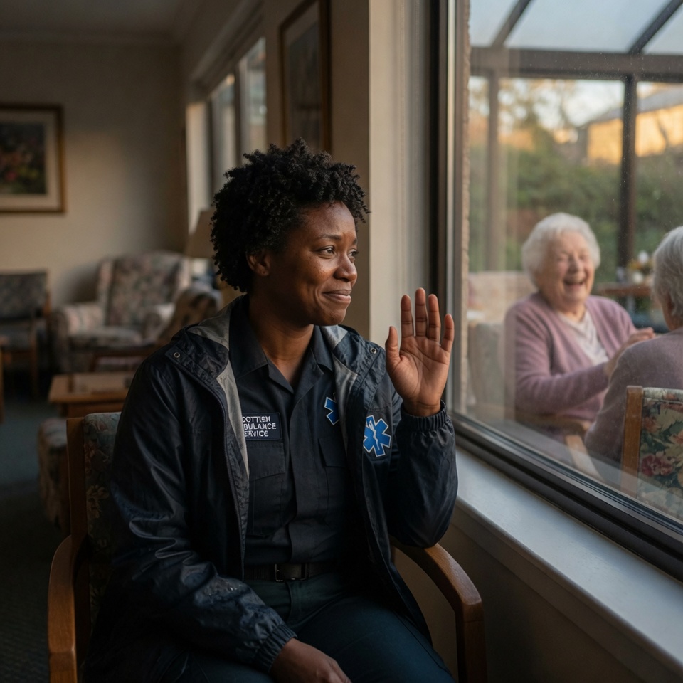 A caregiver looking at someone they love and no longer fully recognizing them